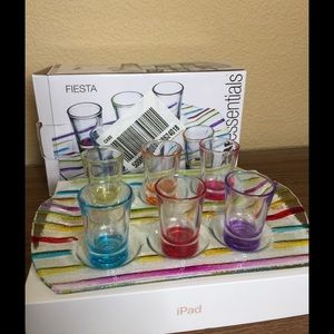 6 piece shot set with beautiful glass plate